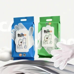 (24pcs) No Rinse Hypoallergenic Deodorizing Pet Cleaning Bathing Wipes Gloves for Dogs and Cats