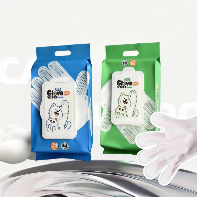 (24pcs) No Rinse Hypoallergenic Deodorizing Pet Cleaning Bathing Wipes Gloves for Dogs and Cats