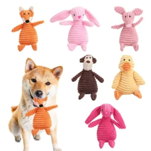25 Sustainable Cotton Dog Toys Durable Chewing and Squeak Play Cartoon Animal Shaped Corduroy Plush for Big Dogs