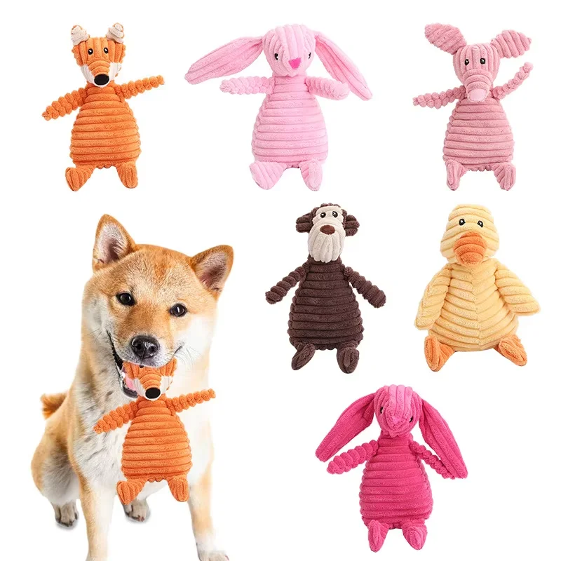 25 Sustainable Cotton Dog Toys Durable Chewing and Squeak Play Cartoon Animal Shaped Corduroy Plush for Big Dogs