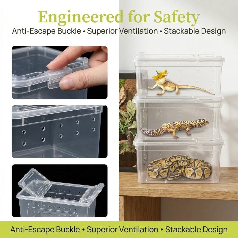 26*18*12.5cm Reptile Feeding Box Portable Reptile Enclosure Plastic Reptile Cages Breeding Tank No Feeding Bowl
