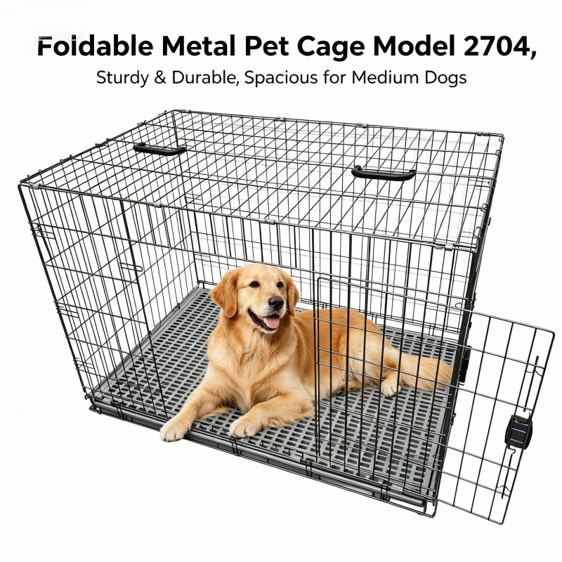 2704 Model Modern Foldable Metal Dog Cage Double Door Medium Breed Pet Crate for Living Room
