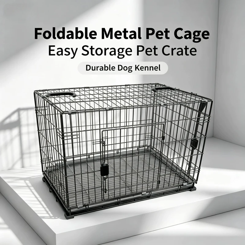 2705 Foldable Plastic & Metal Dog Cage with Tray Rustproof Wire Cage for Medium Breed