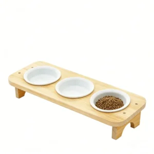 3 Bowls Raised Cat & Dog Pet Feeder with Ceramic Bowls Leak Proof & Portable Solid Design for Small Animals