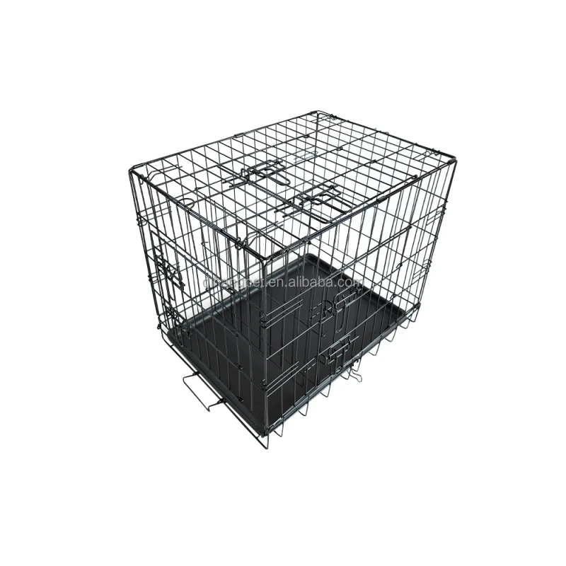 3 Door Foldable Metal Wire Dog Crate Pet Cage With Removable Plastic Tray Collapsible Portable Puppy Training Kennel