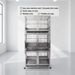 3 Layers 6 Doors Stainless Steel Pet Folding Cage 94x63x205cm Stackable Foldable Veterinary Equipment