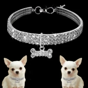 3 Row Rhinestone Elastic Pet Collar Crystal Pet Necklace for Dogs and Cats Simple Decorative Pet Neck Collar Customized