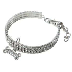 3 Rows Rhinestone Elastic Pet Collar Crystal Necklace for Dogs and Cats Simple and Elegant Pet Decoration