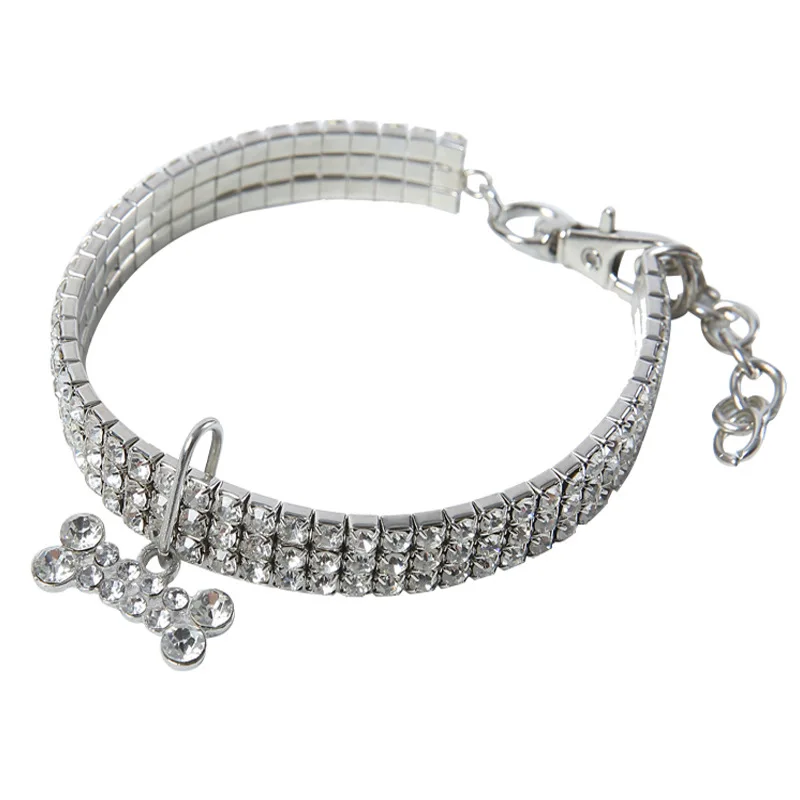 3 Rows Rhinestone Elastic Pet Collar Crystal Necklace for Dogs and Cats Simple and Elegant Pet Decoration