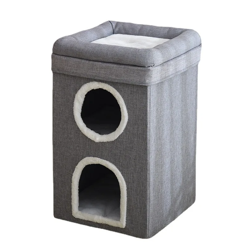 3 Storey Cat House Bed for Indoor Covered Cat Cave Beds Furniture Organizer Cat Bed House for Indoor Cats Pet Cats