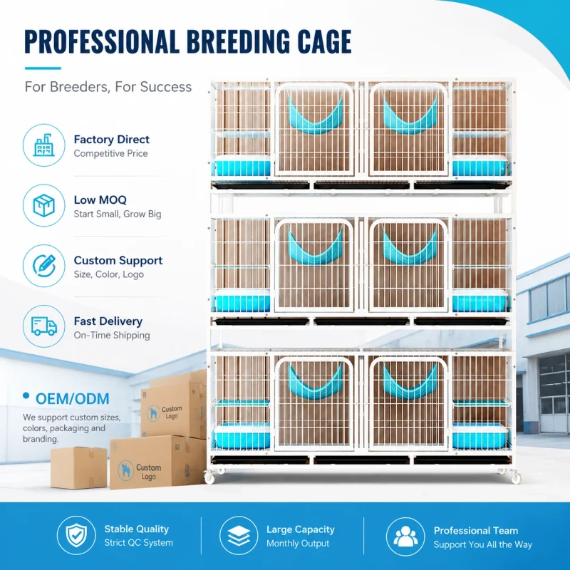3 Tier Iron Durable Foldable Cat Breeding Cage Indoor Cattery Boarding Kennel for Cats Dogs Puppies
