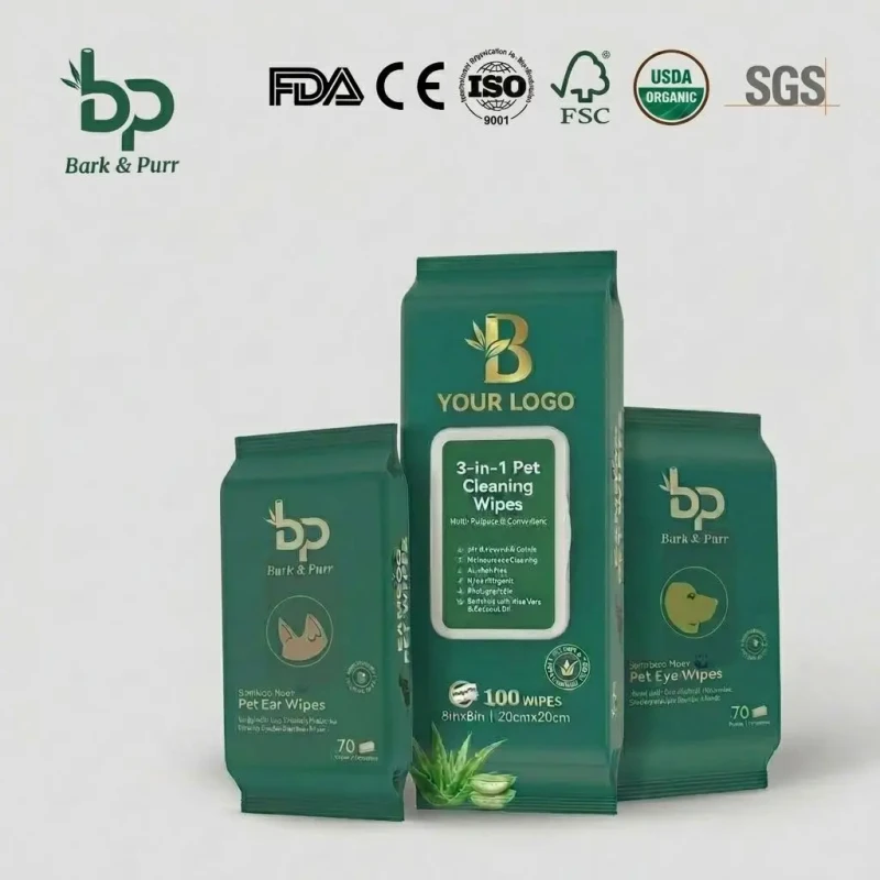 3 in 1 Hypoallergenic Soft Biodegradable Durable Pet Cleaning Wipes 70pcs 100% Eco White Bamboo Fiber Fragrance Free Custom