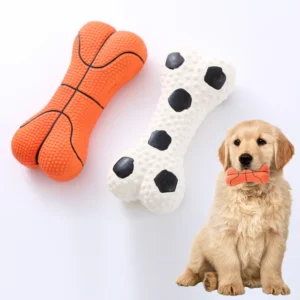 3 in 1 Latex Dog Toys Squeaky Basketball Football & Bone Durable Chew Toys for Puppies Boredom Buster Pet Supplies