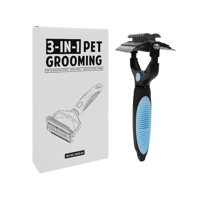 3 in 1 Pet Cat Dog Hair Dematting & Deshedding Grooming Undercoat Rake Comb Brush Tool