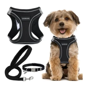 3 in 1 Pet Harness Collar and Leash Set 100% Linen Reflective Breathable No Pull Dog Harness for Small Dogs