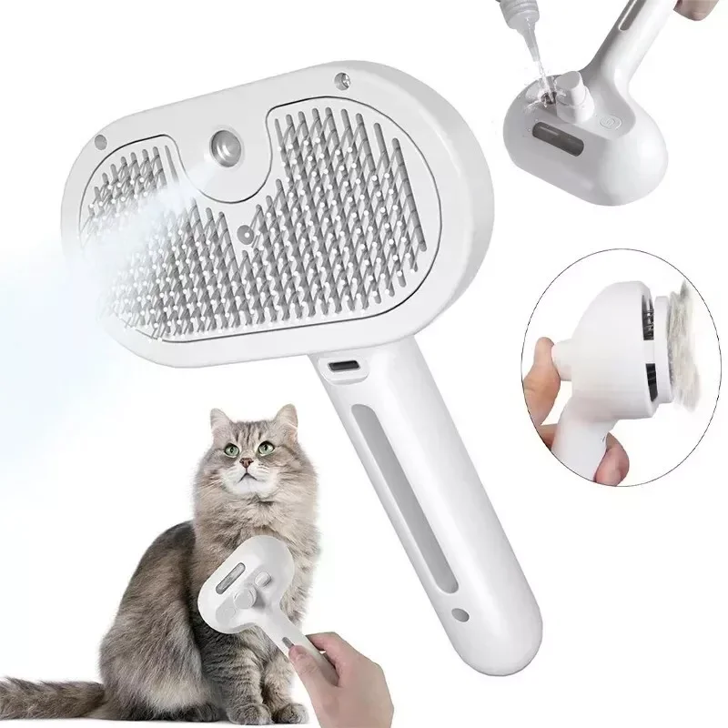 3 in 1 Pet Steam Brush Steamy Pet Hair Removal Comb Bath Brush Self Cleaning Hair Removal Cat Dog Grooming Brush Products