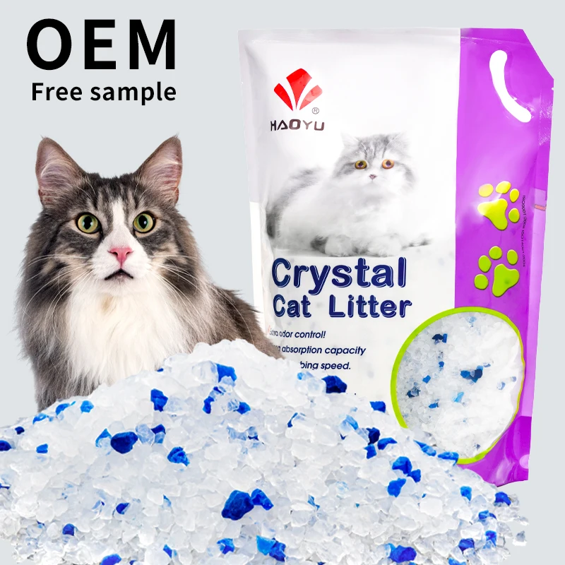 3.8L 5L High Quality OEM ODM Crystal Cat Litter in White with 3% Color Blue Crystal Cat Litter