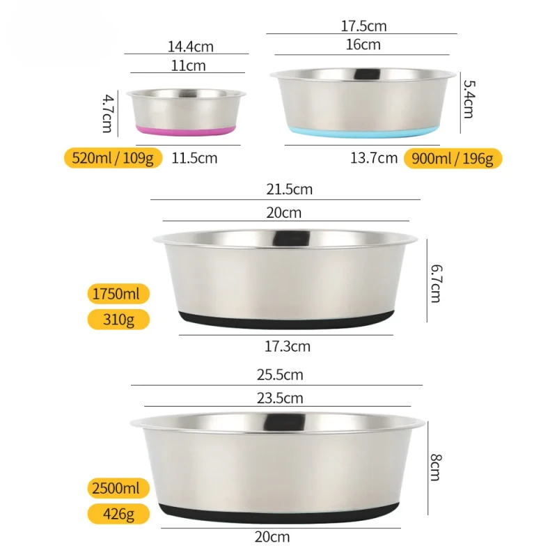304 Stainless Steel Pet Food Bowl Factory Direct OEM ODM Dog Cat Feeding Dish 14 18 22 26cm Rust Proof Anti Slip