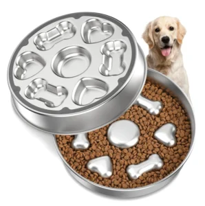 304 Stainless Steel Slow Feeder Bowl 5 Cups Metal Pet Food Bowl with Non Slip Base Slow Feeder Dog Dish Bowls