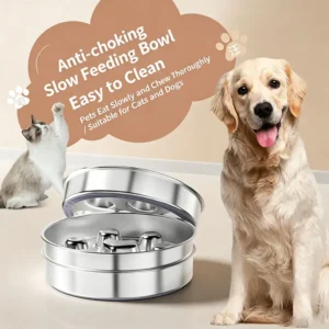 304 Stainless Steel Slow Feeder Dog Bowl Anti Choking Non Slip for Medium Large Dogs & Cats