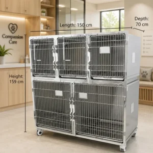 304 Stainless Steel Veterinary Cage Pet Animal Hospital Dog Cat Kennel with Durable Wheels