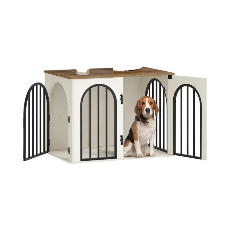 31.5 Inch Modern Birch Wood Eco-friendly Dog Cage Furniture for Small Medium Dogs Living Room Pet House White Brown