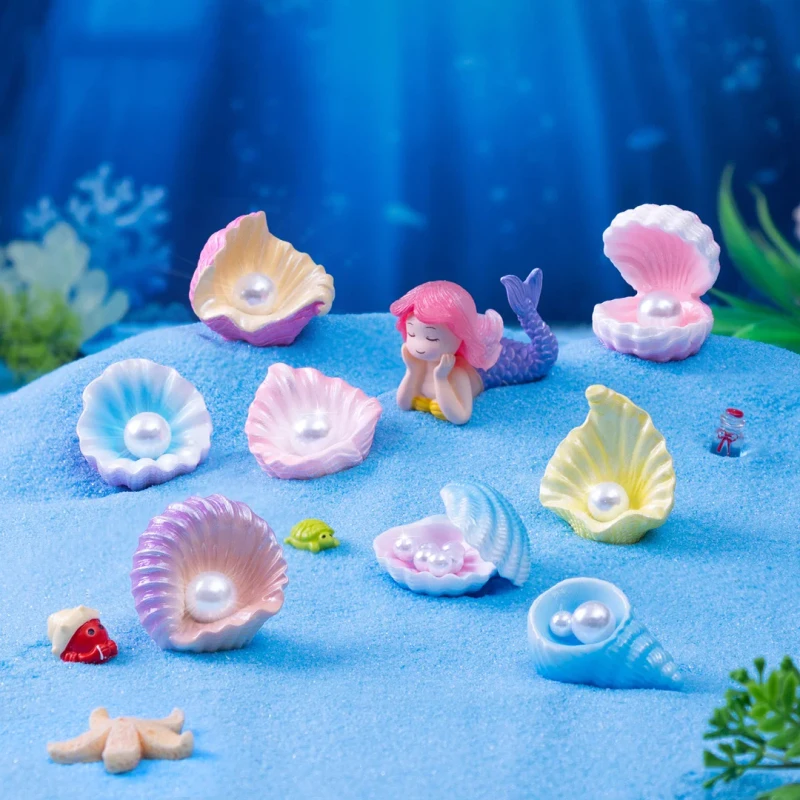 3D Mini Shell Figurines Decor Miniature Resin Shell with Pearl Toys DIY Fish Tank Accessories Ornaments Aquarium Decorations