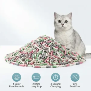 4 Color Long Strip Tofu Cat Litter 2.0mm Plant Based Fast Clumping 99% Dust Free Flushable Eco Friendly Biodegradable OEM