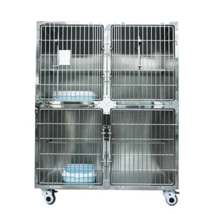 4-Door Stainless Steel Veterinary Pet Cage for Dogs for Veterinary Clinics and Cat Owners
