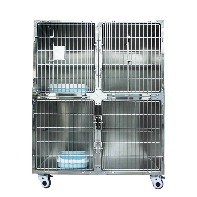 4-Door Stainless Steel Veterinary Pet Cage for Dogs for Veterinary Clinics and Cat Owners