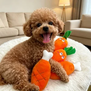 4 Pcs Dog Bone Chicken Leg Fruit and Carrot Shaped Pet Plush Squeaky Bite Resistant Toys for Dogs and Cats