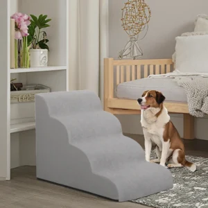 4 Step Grey Microfiber Dog Stairs with Foam Sponge Filling