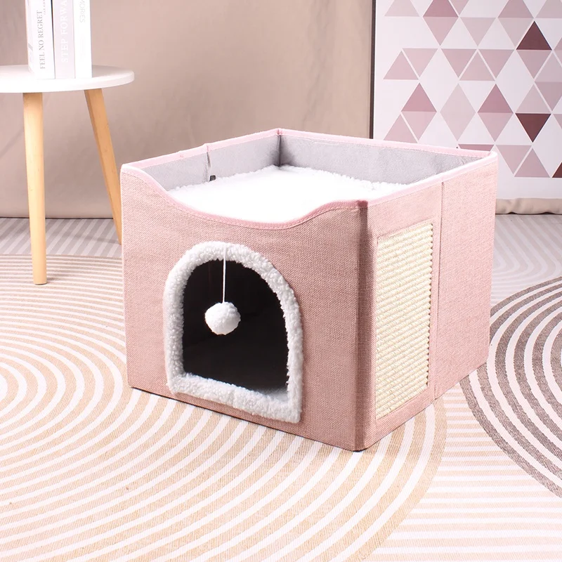41*41*35CM Washable Pet Supplies Cat Furry Foldable Ball Home Use Living Room Furniture Fabric Pet House Cat Bed