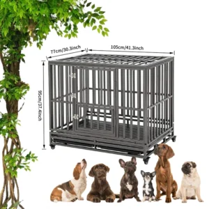 46 Inches Easy Install Sturdy Indoor Outdoor Black Metal Heavy Duty House Dog Kennels Crate Pet Cage for Large Dog