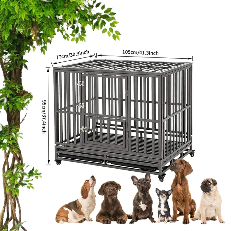 46 Inches Easy Install Sturdy Indoor Outdoor Black Metal Heavy Duty House Dog Kennels Crate Pet Cage for Large Dog