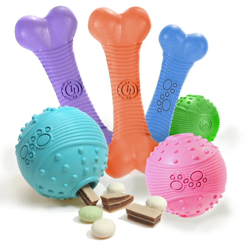 499 MOQ Customizable Colors Pet Chew Toys Pet Supplies Rubber Dog Chew Bone Teeth Cleaner Training Treat Ball Manufacturer