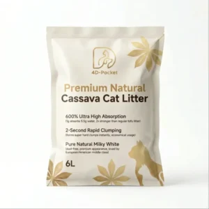 4D Pocket Cassava Cat Litter Eco Friendly Dust Free Water Absorption 550% Fast Clumping Flushable Biodegradable