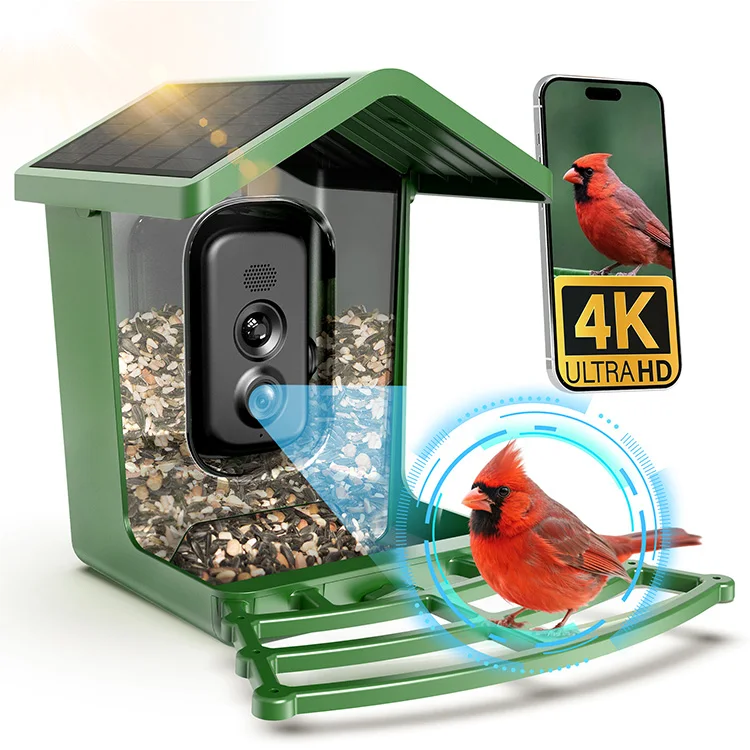 4K Bird Feeder Camera with Solar Panel Smart AI Recognition WiFi Outdoor Camera Bird Feeder for Wild Birds Night Vision