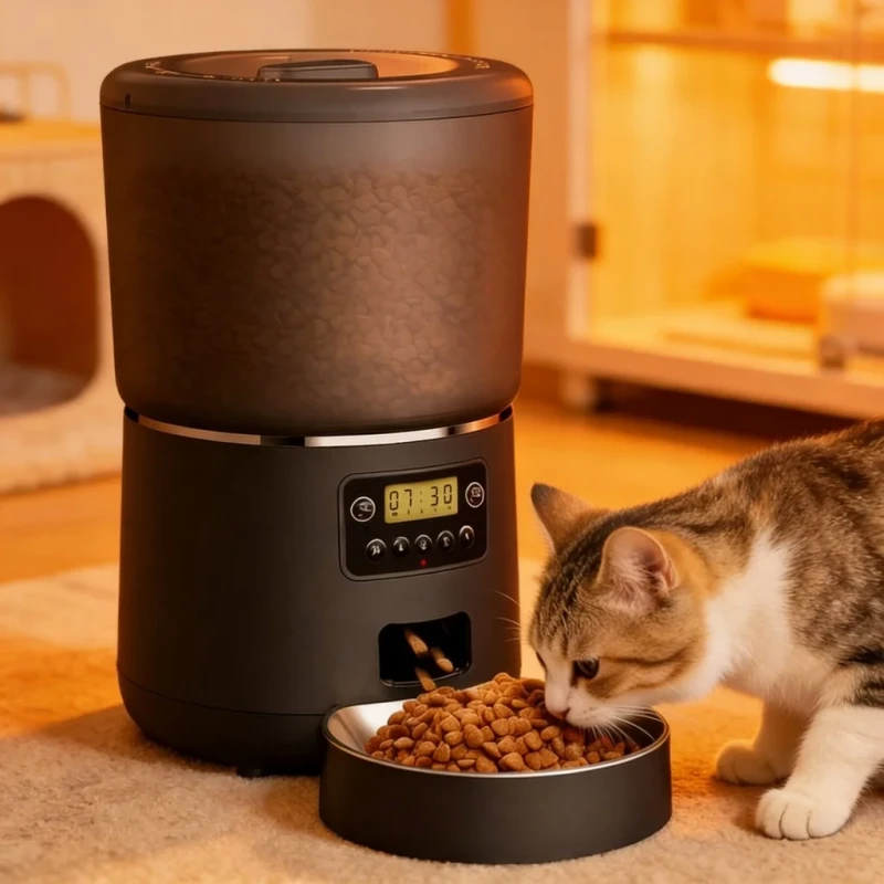 4L Button Smart Pet Feeder Anti Jam Design Smooth Dispensing Single Bowl Dog & Cat Food Dispenser Stainless Steel Dual Power