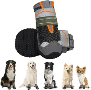 4PCS Dog Boots Paw Protector Breathable Dog Boots Waterproof Dual Adjustable Washable Non Slip Dog Shoes for Walking