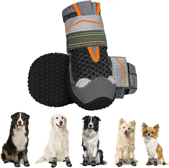 4PCS Dog Boots Paw Protector Breathable Dog Boots Waterproof Dual Adjustable Washable Non Slip Dog Shoes for Walking