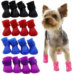 4PCS Dog Puppy Shoes Silicone Waterproof Pet Rain Boots Anti Slip Skidproof Elastic Protective Pet Shoes