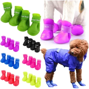 4Pcs Set Pet Dog Rain Shoes Anti Slip Waterproof Cat Shoe Rubber Boots for Outdoor Footwear Socks