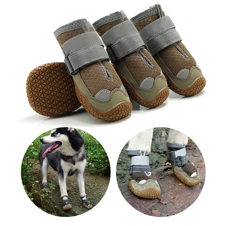 4Pcs Set Pet Shoes & Socks Non slip Breathable Dog Boots Microfiber Cloth Rubber With Reflective Strips