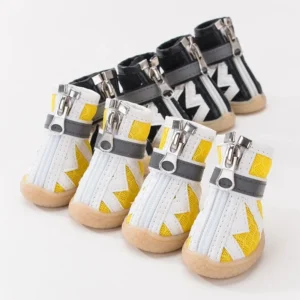 4Pcs/Set Pet Shoes and Socks Non-Slip Breathable Dog Boots Pet Shoes with Reflective Strips