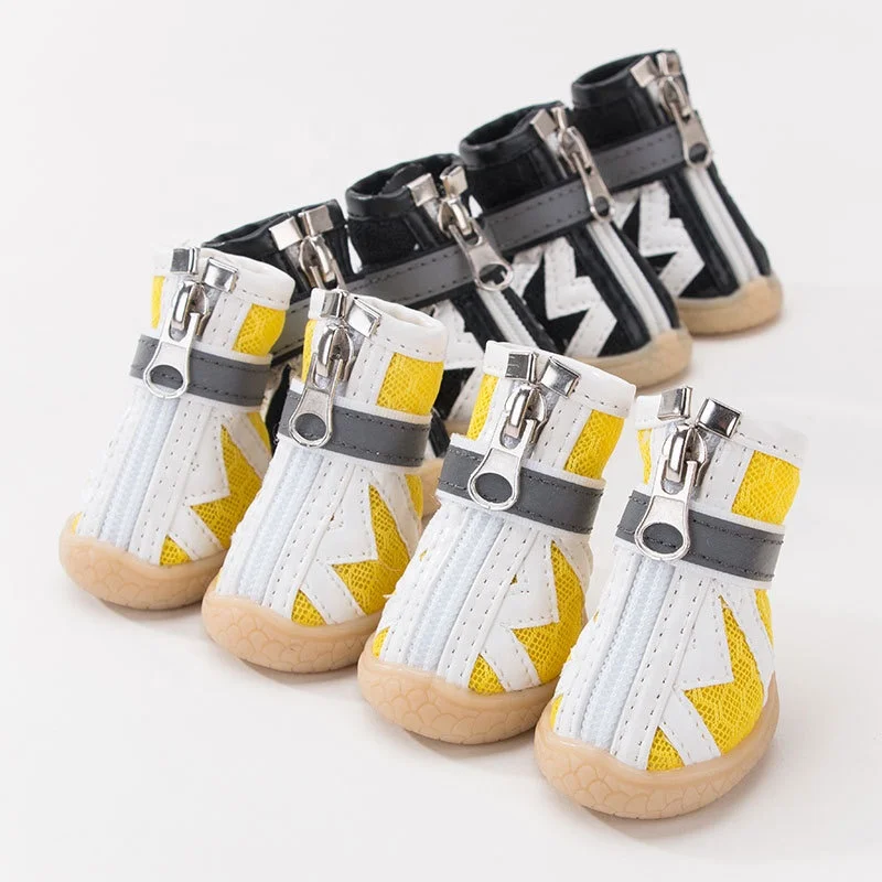 4Pcs/Set Pet Shoes and Socks Non-Slip Breathable Dog Boots Pet Shoes with Reflective Strips