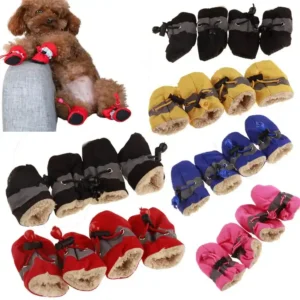 4pcs Antiskid Puppy Shoes Waterproof Winter Pet Dog Anti slip Rain Snow Boots Footwear Thick Warm for Prewalkers Socks Booties
