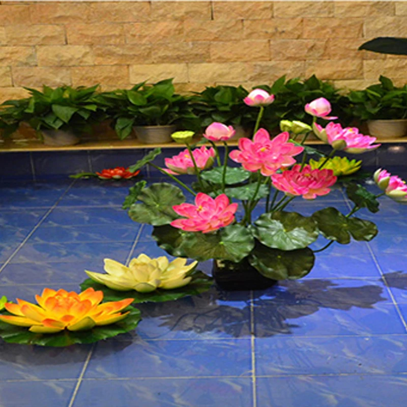 4pcs Artificial Aquarium Garden Pond Floating Lotus Decoration Flower