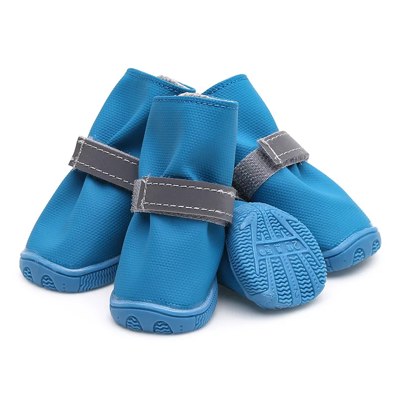 4pcs Luxury Solid Pattern Anti Slip Dog Shoes Classic & Cute Waterproof Rubber Rain Socks for Pets Winter Season Accessory