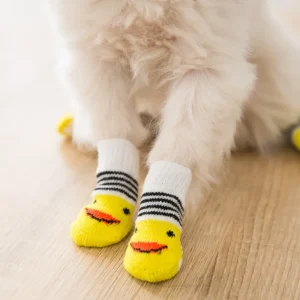 4pcs Set Winter Spring Fashion Print Cotton Anti slip Dog Socks Shoes Pet Apparel Accessories
